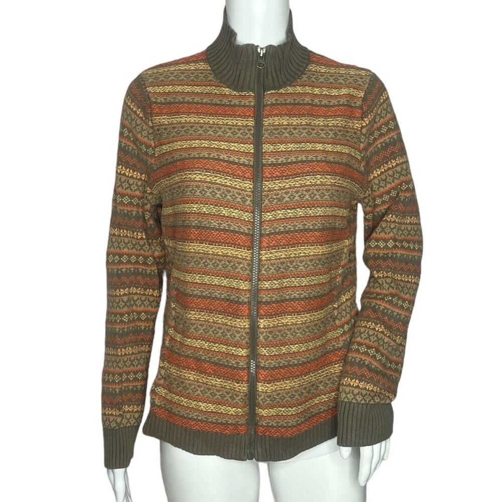 Woolrich Sweater Women Medium Multicolor Stripe Zip Cardigan Granny Cottagecore